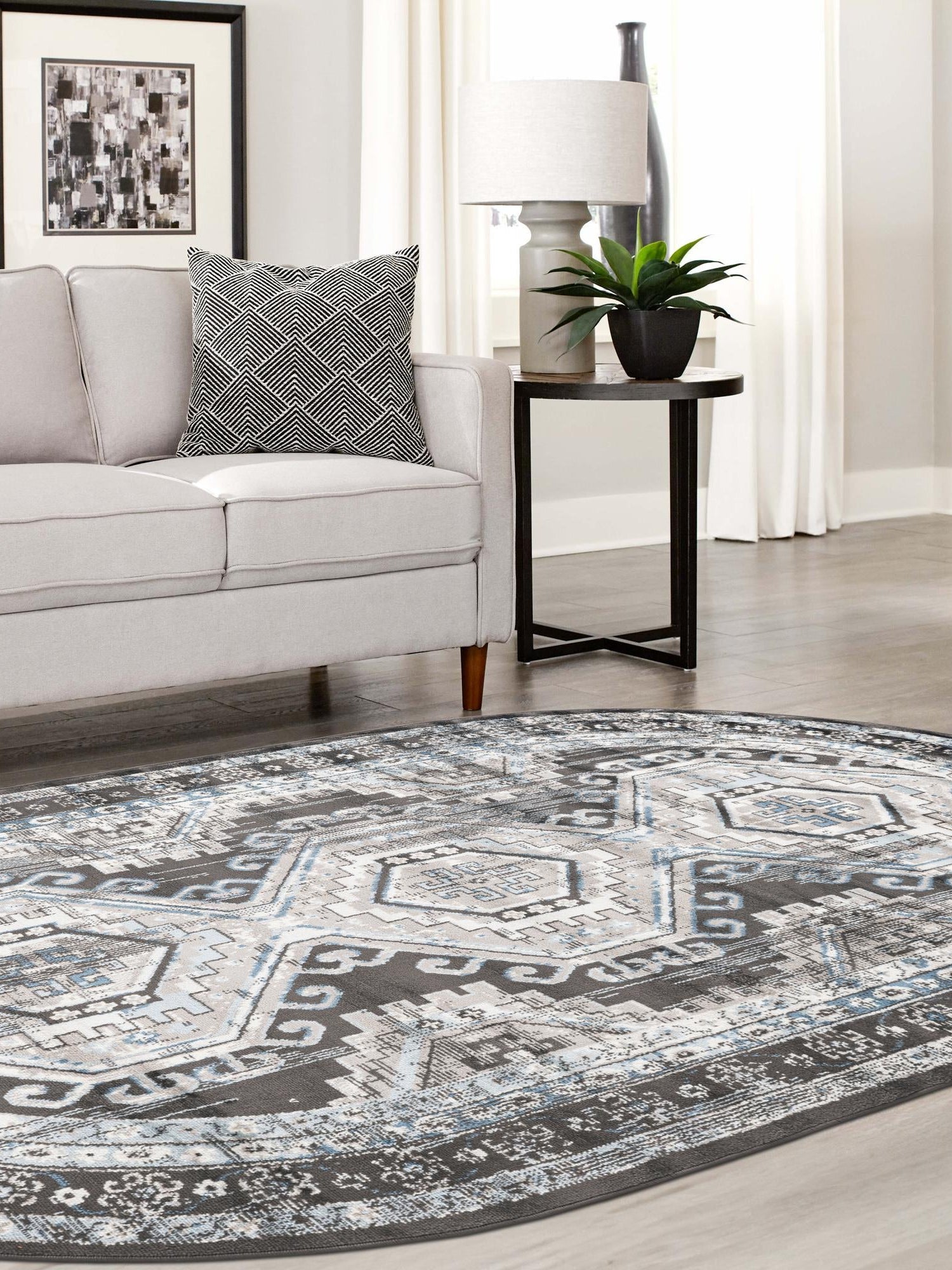 Gray 5' 3 x 8' Charlotte Oval Area Rug 100% Polypropylene With Jute Backing Traditional Classical Durable Carpet for Living Dining Office Rooms for Sale at Rug Engine