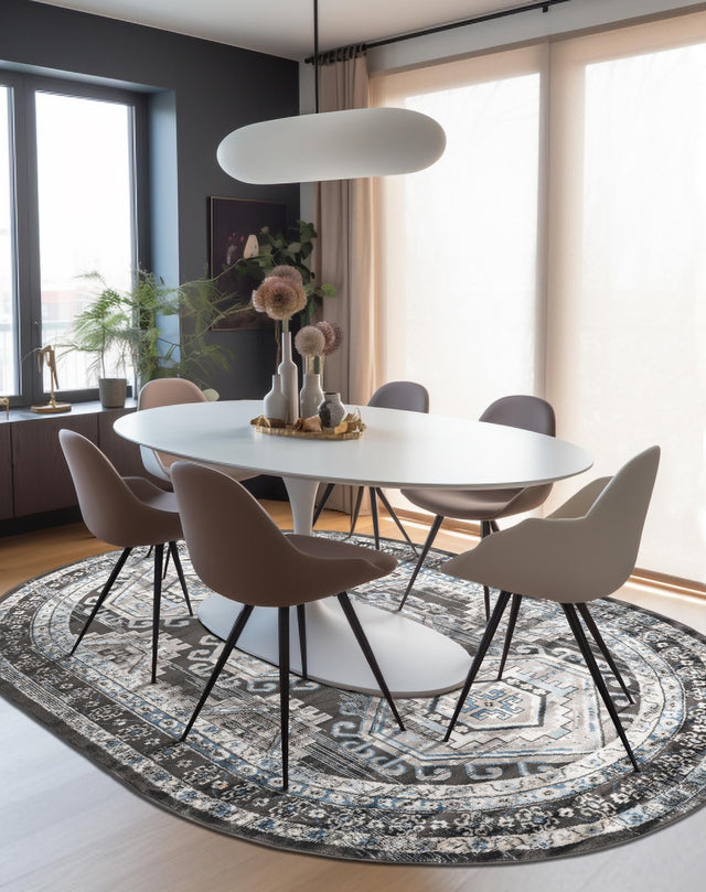 Gray 7' 10 x 10' Charlotte Oval Area Rug 100% Polypropylene With Jute Backing Traditional Classical Durable Carpet for Living Dining Office Rooms for Sale at Rug Engine