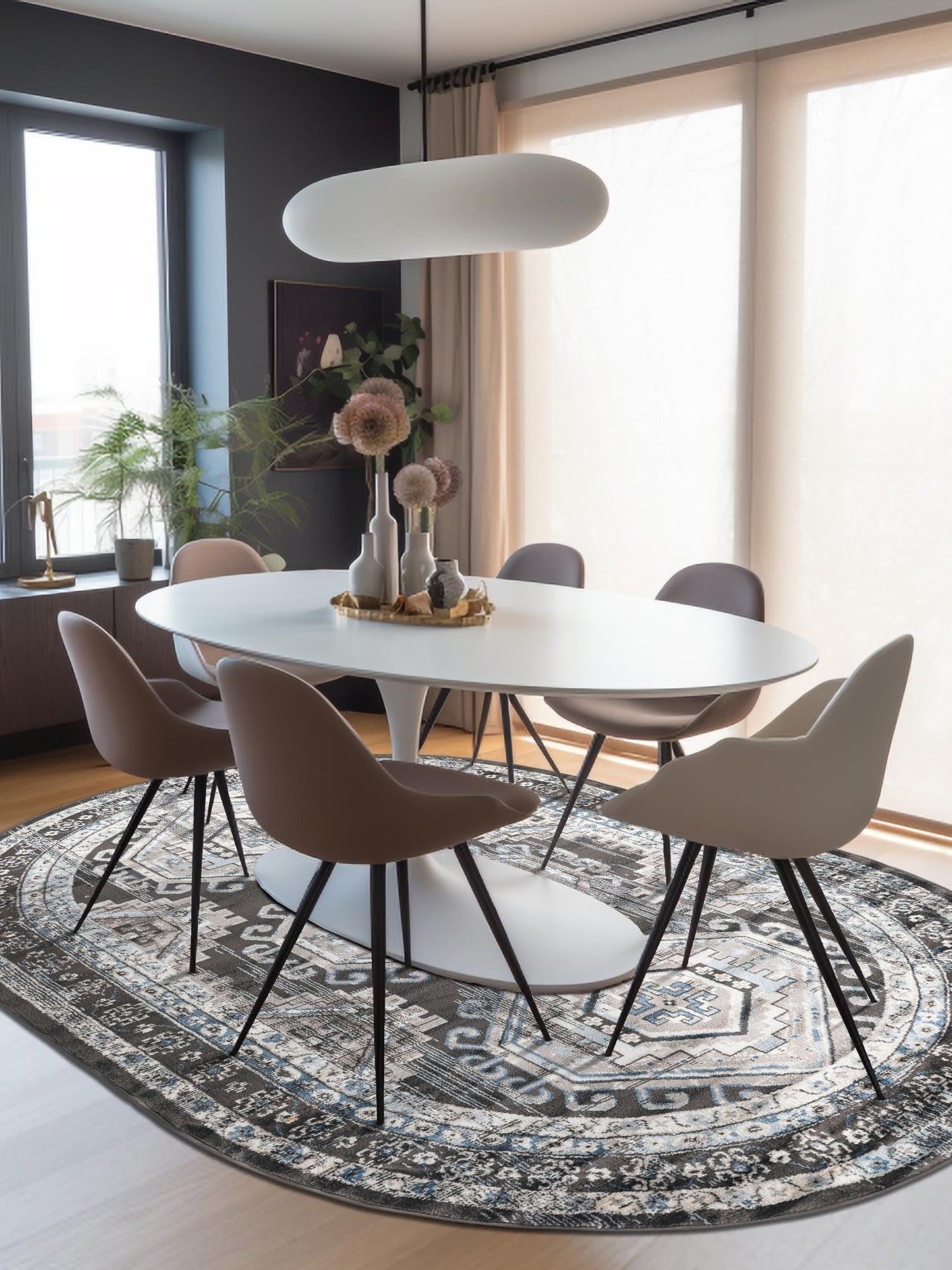 Gray 4' 1 x 6' 1 Charlotte Oval Area Rug 100% Polypropylene With Jute Backing Traditional Classical Durable Carpet for Living Dining Office Rooms for Sale at Rug Engine