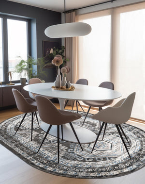 Gray 4' 1 x 6' 1 Charlotte Oval Area Rug 100% Polypropylene With Jute Backing Traditional Classical Durable Carpet for Living Dining Office Rooms for Sale at Rug Engine