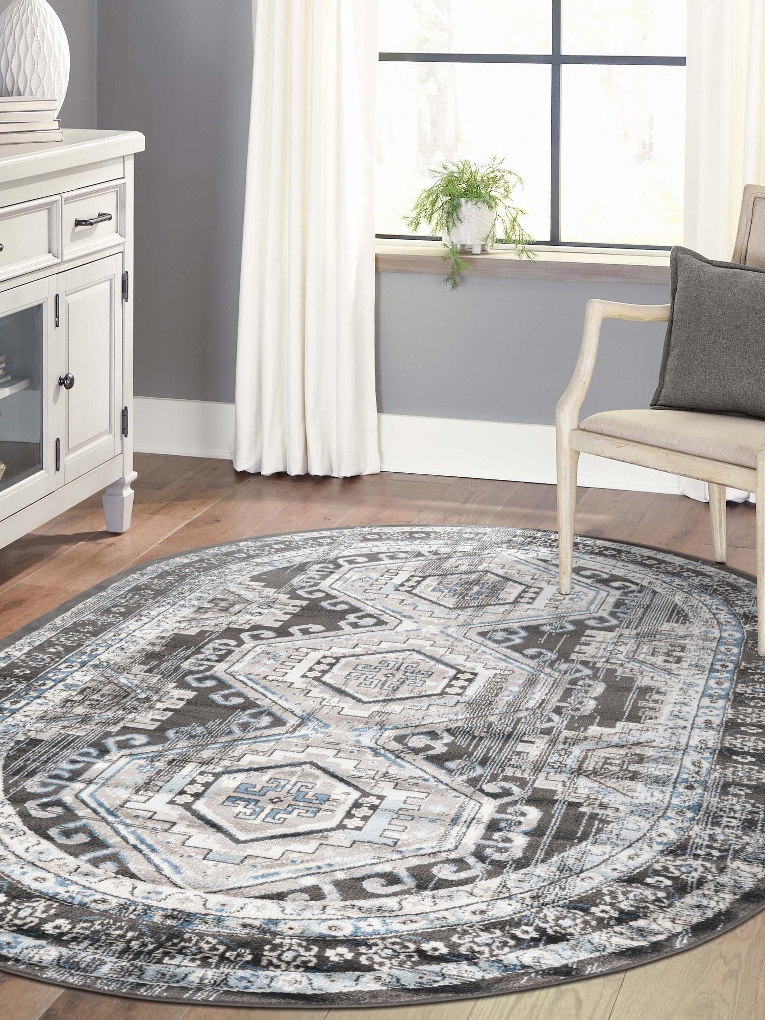 Gray 4' 1 x 6' 1 Charlotte Oval Area Rug 100% Polypropylene With Jute Backing Traditional Classical Durable Carpet for Living Dining Office Rooms for Sale at Rug Engine