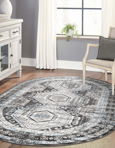 Gray 4' 1 x 6' 1 Charlotte Oval Area Rug 100% Polypropylene With Jute Backing Traditional Classical Durable Carpet for Living Dining Office Rooms for Sale at Rug Engine