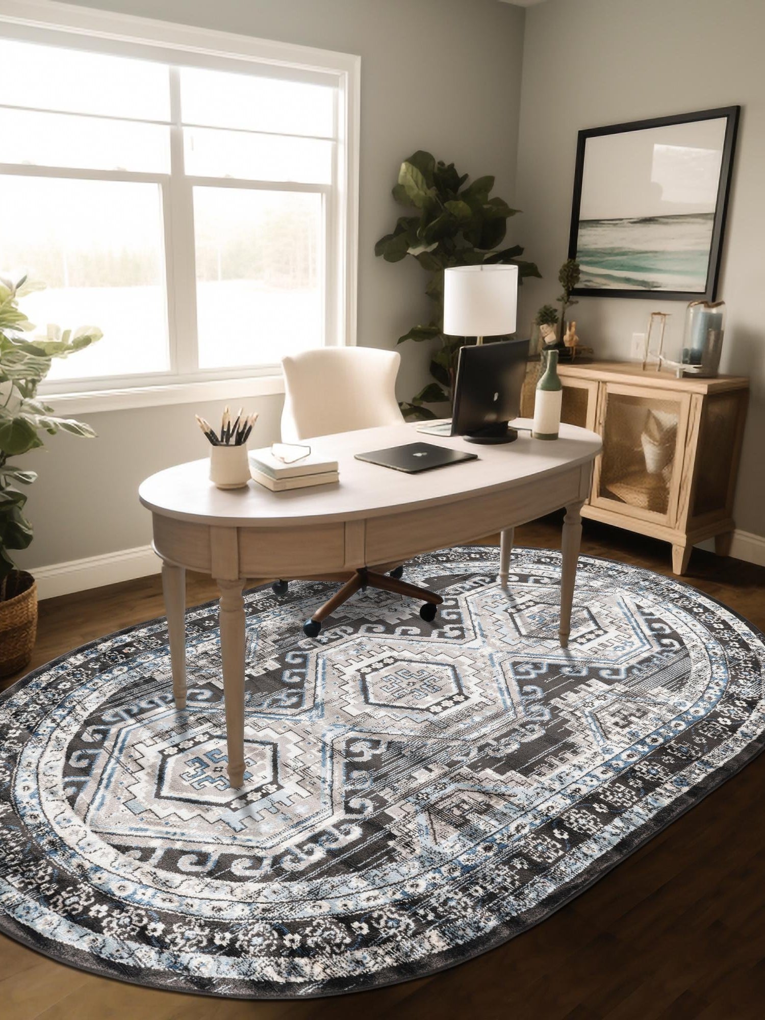 Gray 5' 3 x 8' Charlotte Oval Area Rug 100% Polypropylene With Jute Backing Traditional Classical Durable Carpet for Living Dining Office Rooms for Sale at Rug Engine