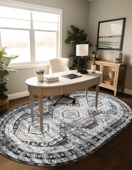 Gray 5' 3 x 8' Charlotte Oval Area Rug 100% Polypropylene With Jute Backing Traditional Classical Durable Carpet for Living Dining Office Rooms for Sale at Rug Engine