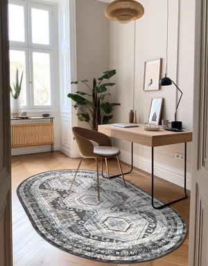 Gray 5' 3 x 8' Charlotte Oval Area Rug 100% Polypropylene With Jute Backing Traditional Classical Durable Carpet for Living Dining Office Rooms for Sale at Rug Engine