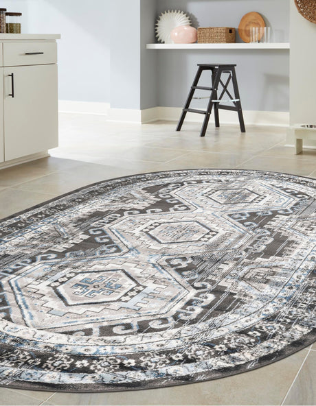 Gray 5' 3 x 8' Charlotte Oval Area Rug 100% Polypropylene With Jute Backing Traditional Classical Durable Carpet for Living Dining Office Rooms for Sale at Rug Engine