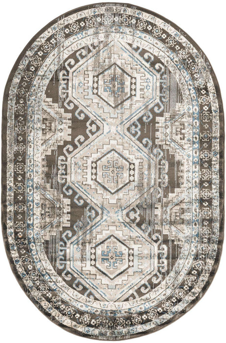 Gray 5' 3 x 8' Charlotte Oval Area Rug 100% Polypropylene With Jute Backing Traditional Classical Durable Carpet for Living Dining Office Rooms for Sale at Rug Engine