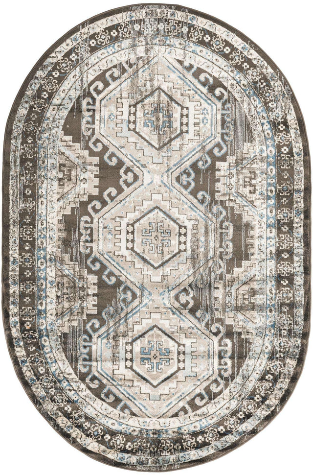 Gray 5' 3 x 8' Charlotte Oval Area Rug 100% Polypropylene With Jute Backing Traditional Classical Durable Carpet for Living Dining Office Rooms for Sale at Rug Engine