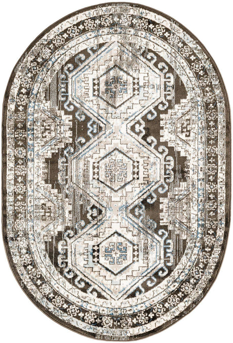 Gray 4' 1 x 6' 1 Charlotte Oval Area Rug 100% Polypropylene With Jute Backing Traditional Classical Durable Carpet for Living Dining Office Rooms for Sale at Rug Engine