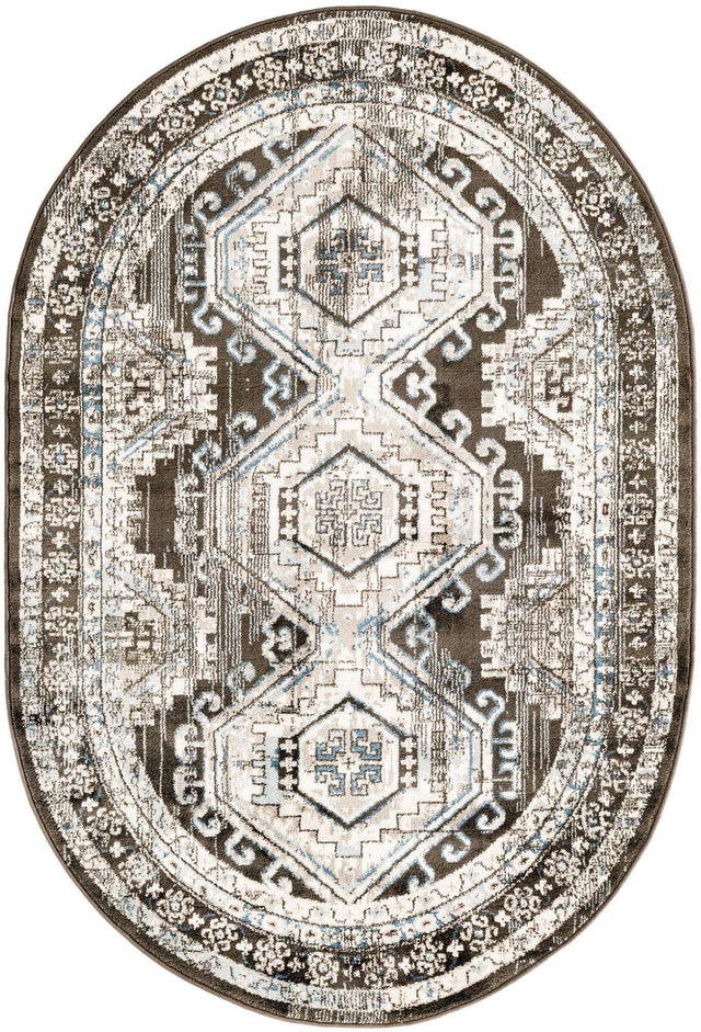 Gray 4' 1 x 6' 1 Charlotte Oval Area Rug 100% Polypropylene With Jute Backing Traditional Classical Durable Carpet for Living Dining Office Rooms for Sale at Rug Engine