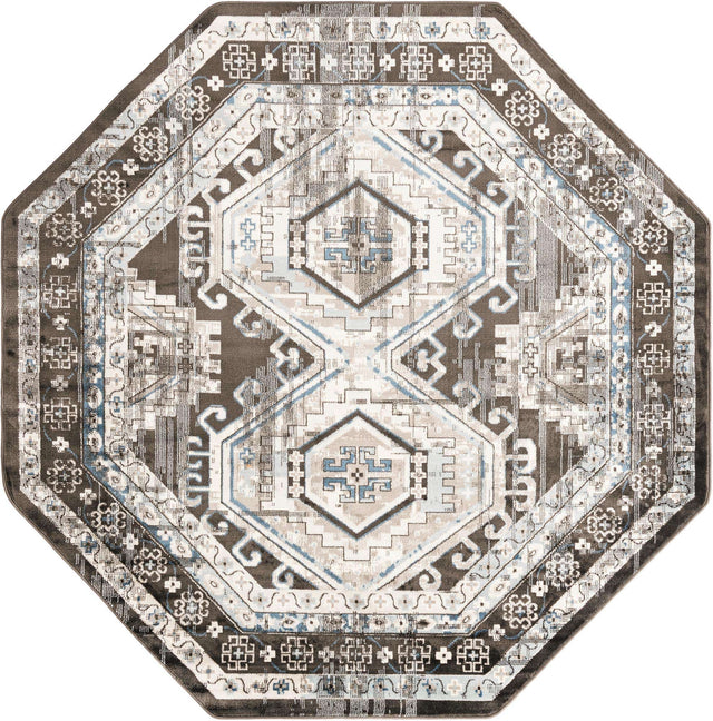 Gray 7' 10 x 7' 10 Charlotte Octagon Area Rug 100% Polypropylene With Jute Backing Traditional Classical Durable Carpet for Living Dining Office Rooms for Sale at Rug Engine