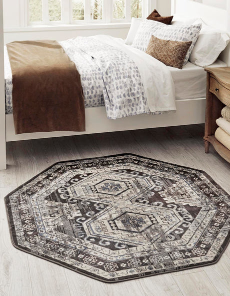Gray 5' 3 x 5' 3 Charlotte Octagon Area Rug 100% Polypropylene With Jute Backing Traditional Classical Durable Carpet for Living Dining Office Rooms for Sale at Rug Engine