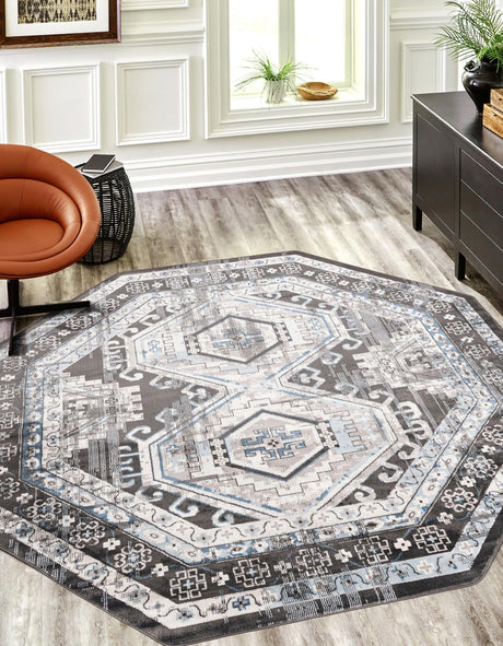 Gray 7' 10 x 7' 10 Charlotte Octagon Area Rug 100% Polypropylene With Jute Backing Traditional Classical Durable Carpet for Living Dining Office Rooms for Sale at Rug Engine