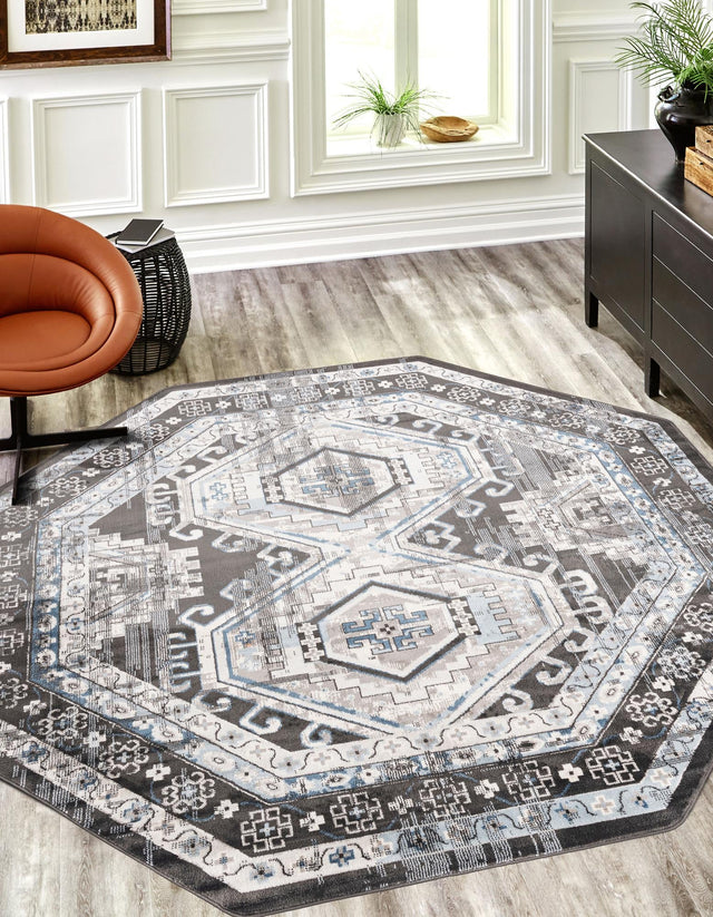 Gray 7' 10 x 7' 10 Charlotte Octagon Area Rug 100% Polypropylene With Jute Backing Traditional Classical Durable Carpet for Living Dining Office Rooms for Sale at Rug Engine