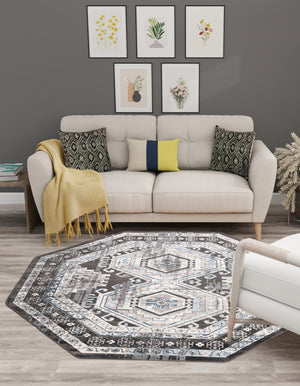 Gray 5' 3 x 5' 3 Charlotte Octagon Area Rug 100% Polypropylene With Jute Backing Traditional Classical Durable Carpet for Living Dining Office Rooms for Sale at Rug Engine