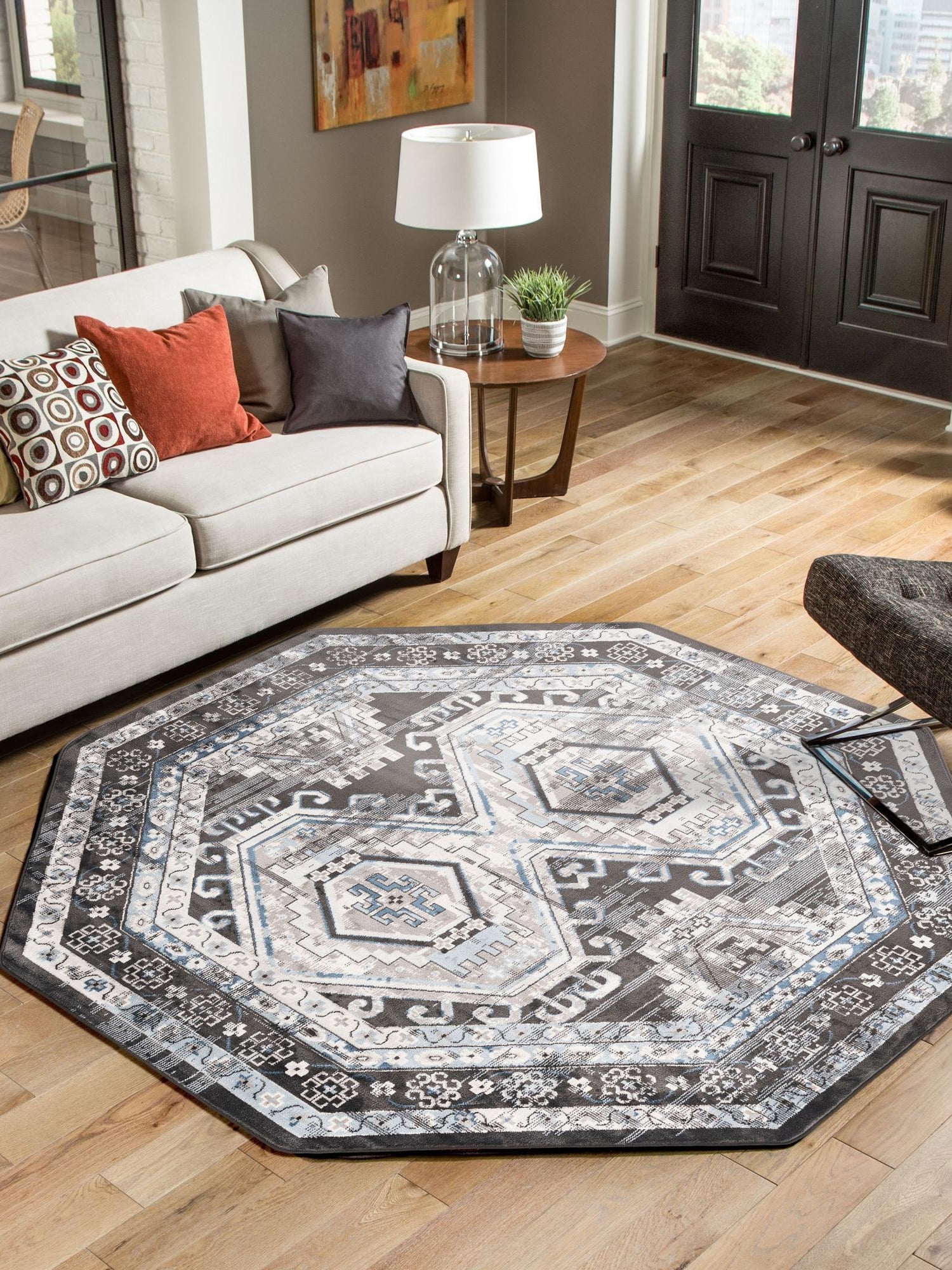 Gray 7' 10 x 7' 10 Charlotte Octagon Area Rug 100% Polypropylene With Jute Backing Traditional Classical Durable Carpet for Living Dining Office Rooms for Sale at Rug Engine