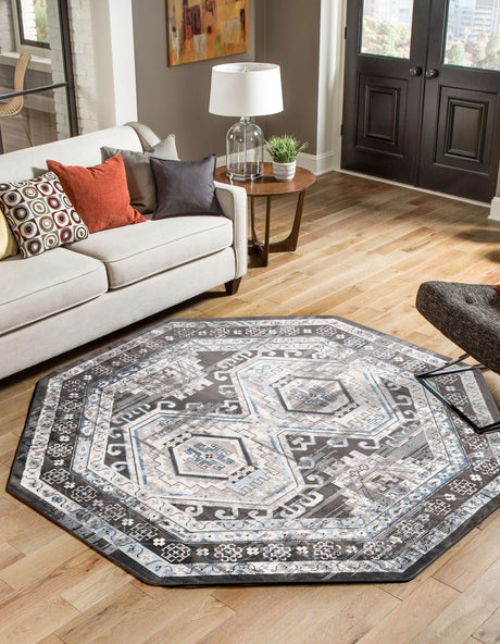 Gray 7' 10 x 7' 10 Charlotte Octagon Area Rug 100% Polypropylene With Jute Backing Traditional Classical Durable Carpet for Living Dining Office Rooms for Sale at Rug Engine