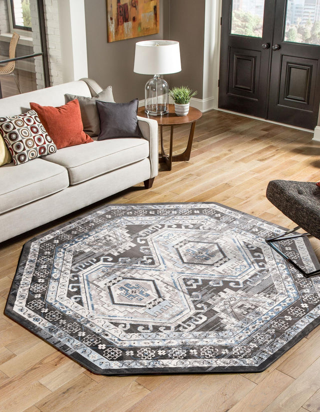 Gray 7' 10 x 7' 10 Charlotte Octagon Area Rug 100% Polypropylene With Jute Backing Traditional Classical Durable Carpet for Living Dining Office Rooms for Sale at Rug Engine