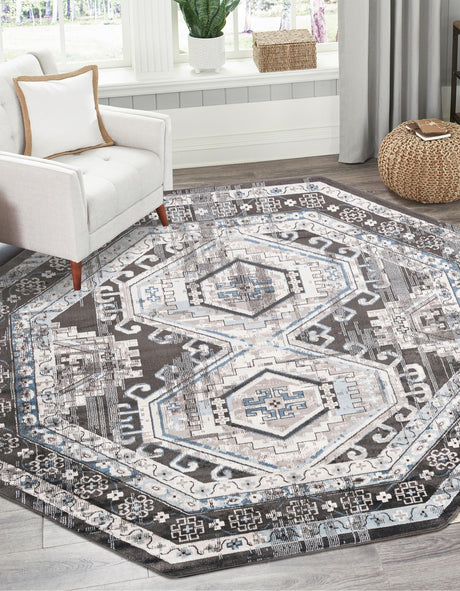 Gray 7' 10 x 7' 10 Charlotte Octagon Area Rug 100% Polypropylene With Jute Backing Traditional Classical Durable Carpet for Living Dining Office Rooms for Sale at Rug Engine