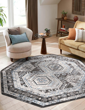Gray 7' 10 x 7' 10 Charlotte Octagon Area Rug 100% Polypropylene With Jute Backing Traditional Classical Durable Carpet for Living Dining Office Rooms for Sale at Rug Engine