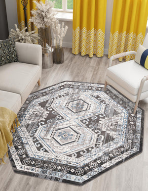 Gray 5' 3 x 5' 3 Charlotte Octagon Area Rug 100% Polypropylene With Jute Backing Traditional Classical Durable Carpet for Living Dining Office Rooms for Sale at Rug Engine