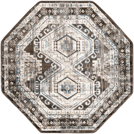 Gray 5' 3 x 5' 3 Charlotte Octagon Area Rug 100% Polypropylene With Jute Backing Traditional Classical Durable Carpet for Living Dining Office Rooms for Sale at Rug Engine