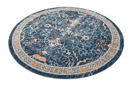 Navy Blue 7' x 7' Lola Round Area Rug Polypropylene With Jute Backing Traditional Pattern Easy Clean Carpet for Home Interior Design for Sale at Rug Engine