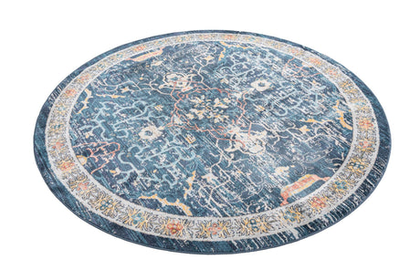 Navy Blue 7' x 7' Lola Round Area Rug Polypropylene With Jute Backing Traditional Pattern Easy Clean Carpet for Home Interior Design for Sale at Rug Engine