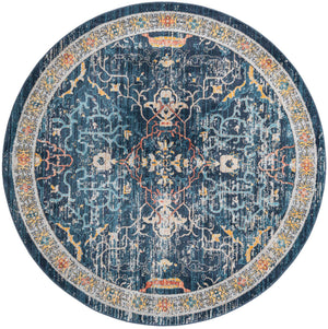 Navy Blue 7' x 7' Lola Round Area Rug Polypropylene With Jute Backing Traditional Pattern Easy Clean Carpet for Home Interior Design for Sale at Rug Engine