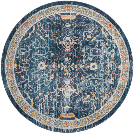 Navy Blue 7' x 7' Lola Round Area Rug Polypropylene With Jute Backing Traditional Pattern Easy Clean Carpet for Home Interior Design for Sale at Rug Engine