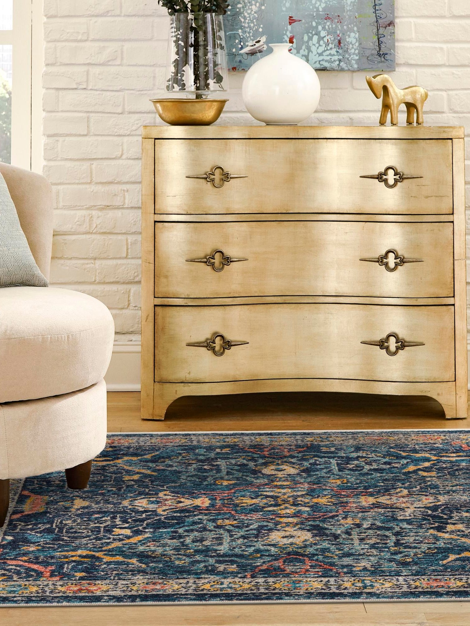 Navy Blue 6' 1 x 6' 1 Lola Square Area Rug Polypropylene With Jute Backing Traditional Pattern Easy Clean Carpet for Home Interior Design for Sale at Rug Engine