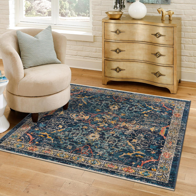 Navy Blue 3' 11 x 3' 11 Lola Square Area Rug Polypropylene With Jute Backing Traditional Pattern Easy Clean Carpet for Home Interior Design for Sale at Rug Engine