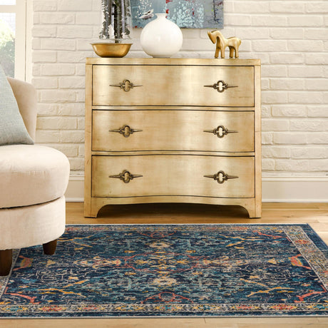 Navy Blue 3' 11 x 3' 11 Lola Square Area Rug Polypropylene With Jute Backing Traditional Pattern Easy Clean Carpet for Home Interior Design for Sale at Rug Engine