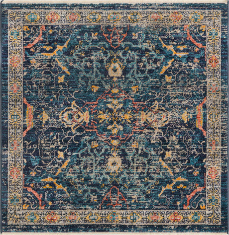 Navy Blue 3' 11 x 3' 11 Lola Square Area Rug Polypropylene With Jute Backing Traditional Pattern Easy Clean Carpet for Home Interior Design for Sale at Rug Engine