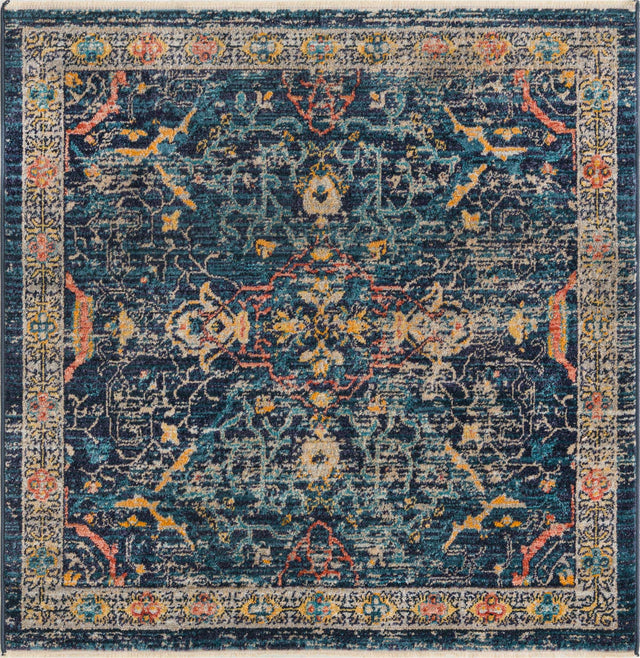 Navy Blue 3' 11 x 3' 11 Lola Square Area Rug Polypropylene With Jute Backing Traditional Pattern Easy Clean Carpet for Home Interior Design for Sale at Rug Engine