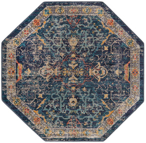 Navy Blue 3' 11 x 3' 11 Lola Octagon Area Rug Polypropylene With Jute Backing Traditional Pattern Easy Clean Carpet for Home Interior Design for Sale at Rug Engine