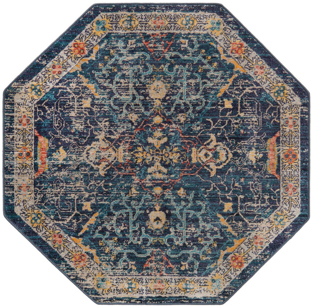 Navy Blue 3' 11 x 3' 11 Lola Octagon Area Rug Polypropylene With Jute Backing Traditional Pattern Easy Clean Carpet for Home Interior Design for Sale at Rug Engine