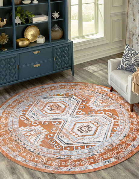 Terracotta 4' 1 x 4' 1 Charlotte Round Area Rug 100% Polypropylene With Jute Backing Traditional Classical Durable Carpet for Living Dining Office Rooms for Sale at Rug Engine