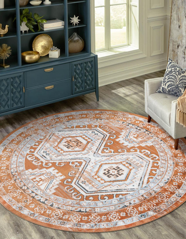Terracotta 6' 1 x 6' 1 Charlotte Round Area Rug 100% Polypropylene With Jute Backing Traditional Classical Durable Carpet for Living Dining Office Rooms for Sale at Rug Engine