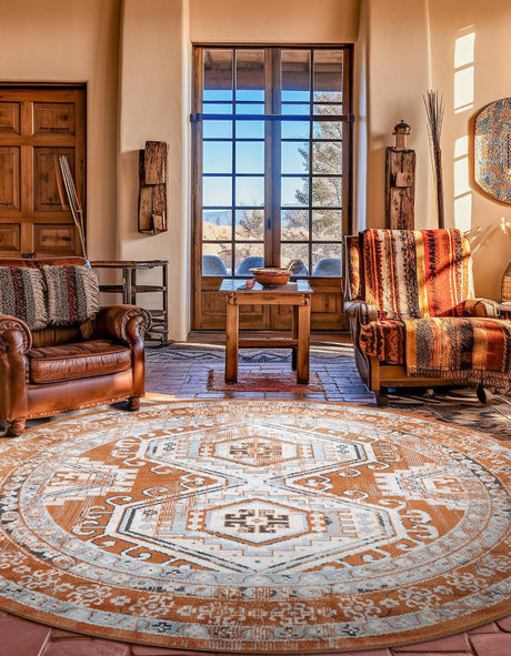 Terracotta 12' x 12' Charlotte Round Area Rug 100% Polypropylene With Jute Backing Traditional Classical Durable Carpet for Living Dining Office Rooms for Sale at Rug Engine