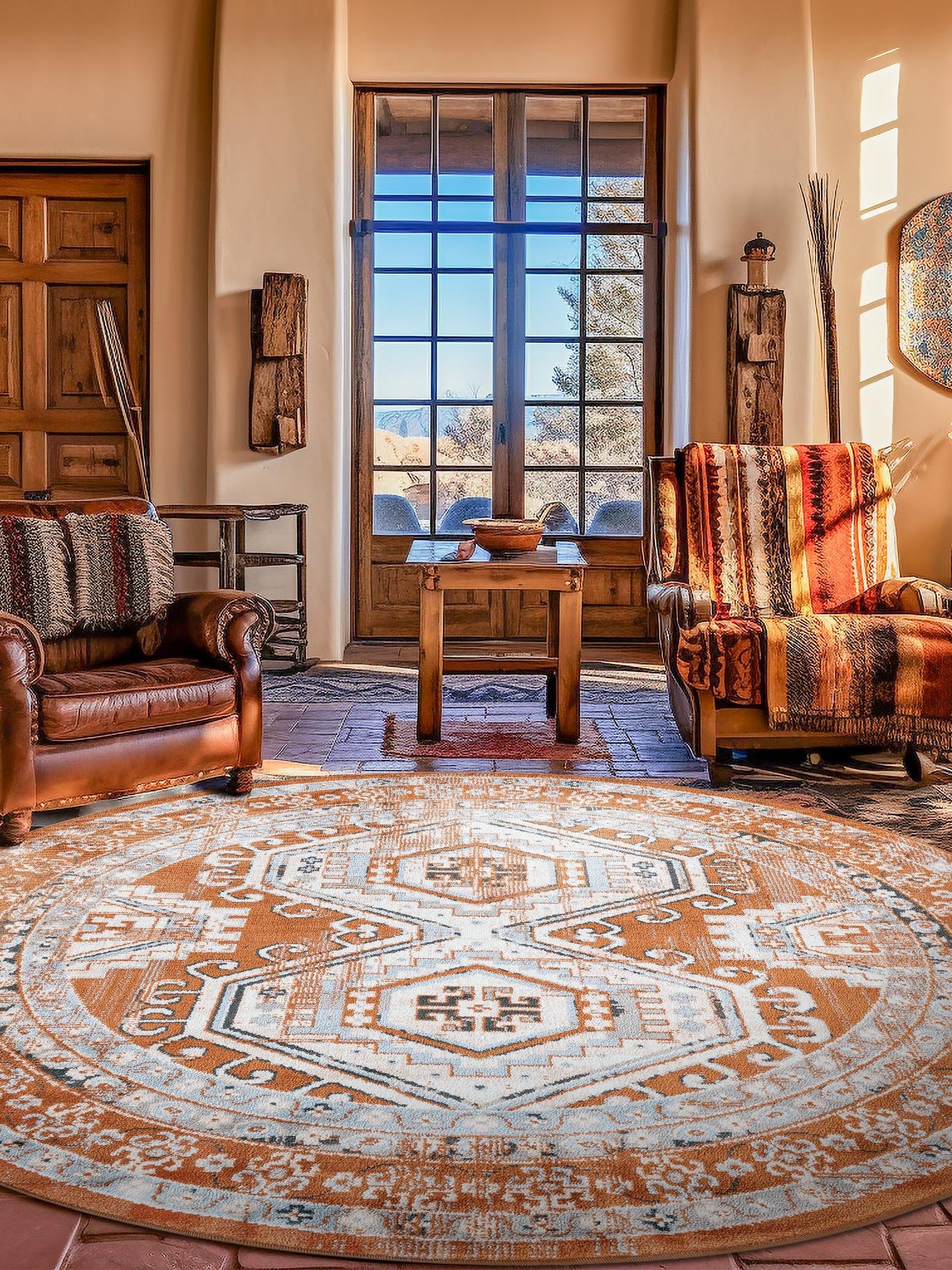 Terracotta 4' 1 x 4' 1 Charlotte Round Area Rug 100% Polypropylene With Jute Backing Traditional Classical Durable Carpet for Living Dining Office Rooms for Sale at Rug Engine