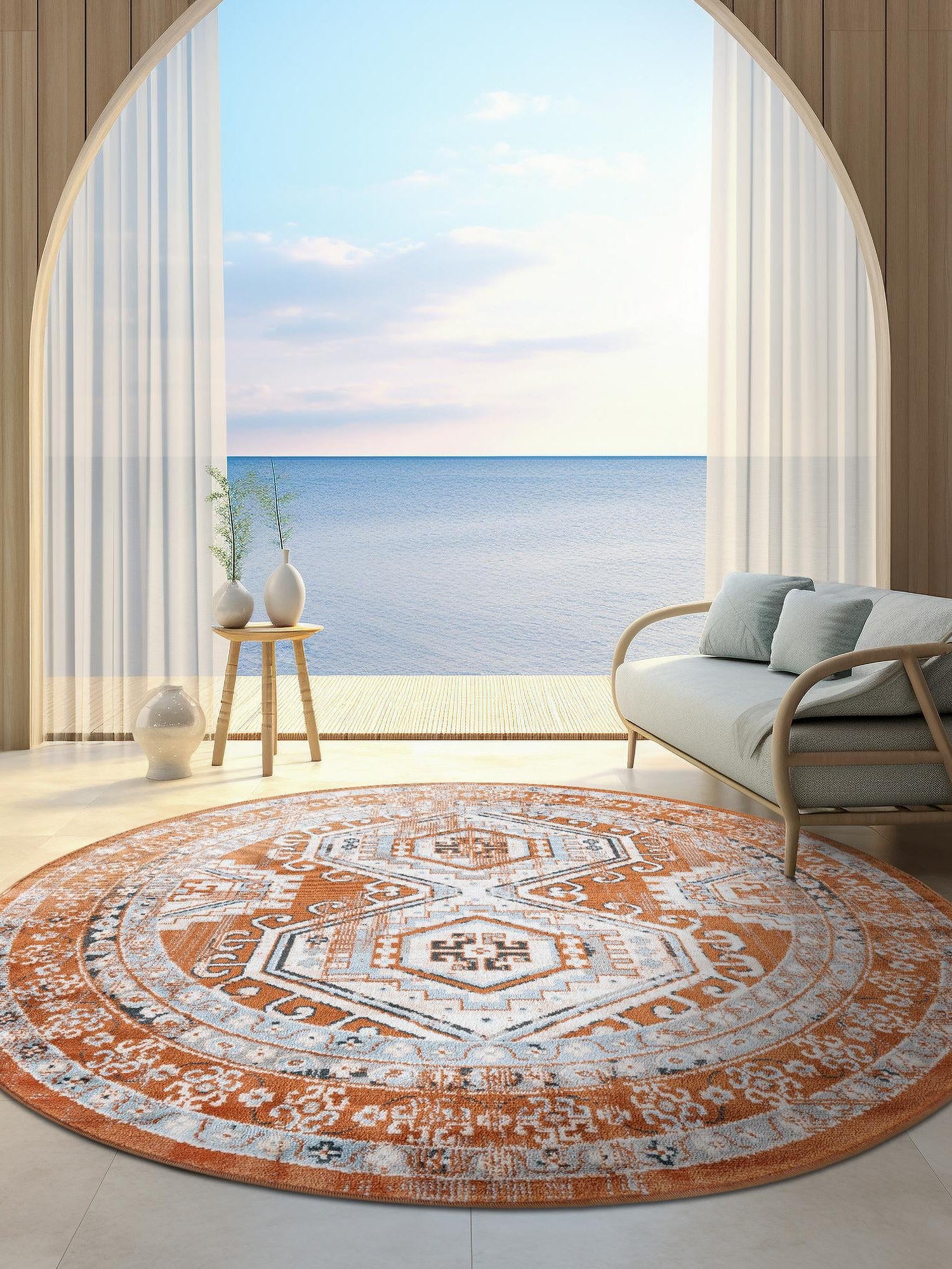 Terracotta 3' 1 x 3' 1 Charlotte Round Area Rug 100% Polypropylene With Jute Backing Traditional Classical Durable Carpet for Living Dining Office Rooms for Sale at Rug Engine