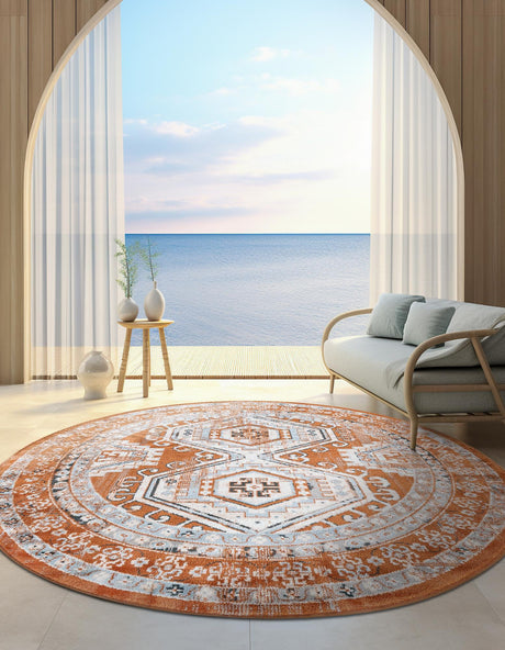 Terracotta 5' 3 x 5' 3 Charlotte Round Area Rug 100% Polypropylene With Jute Backing Traditional Classical Durable Carpet for Living Dining Office Rooms for Sale at Rug Engine