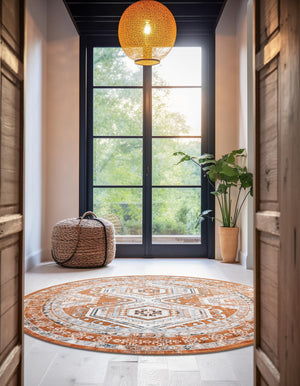 Terracotta 7' 10 x 7' 10 Charlotte Round Area Rug 100% Polypropylene With Jute Backing Traditional Classical Durable Carpet for Living Dining Office Rooms for Sale at Rug Engine