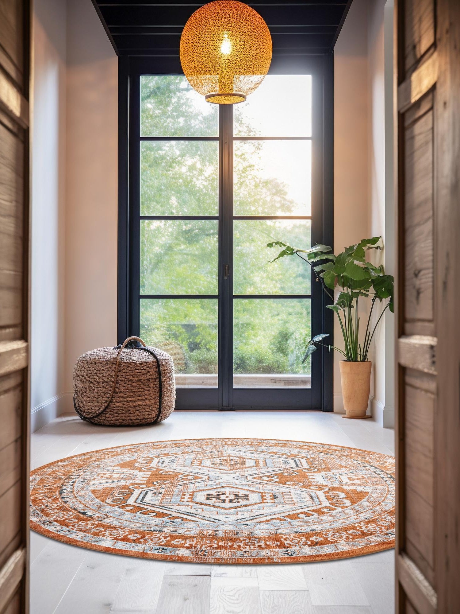 Terracotta 3' 1 x 3' 1 Charlotte Round Area Rug 100% Polypropylene With Jute Backing Traditional Classical Durable Carpet for Living Dining Office Rooms for Sale at Rug Engine