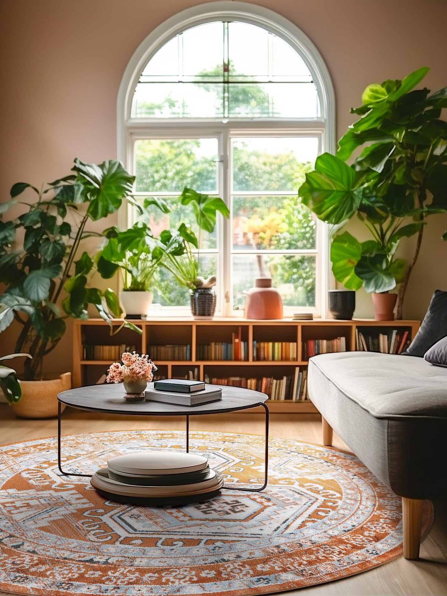 Terracotta 7' 10 x 7' 10 Charlotte Round Area Rug 100% Polypropylene With Jute Backing Traditional Classical Durable Carpet for Living Dining Office Rooms for Sale at Rug Engine