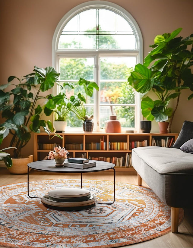 Terracotta 3' 1 x 3' 1 Charlotte Round Area Rug 100% Polypropylene With Jute Backing Traditional Classical Durable Carpet for Living Dining Office Rooms for Sale at Rug Engine