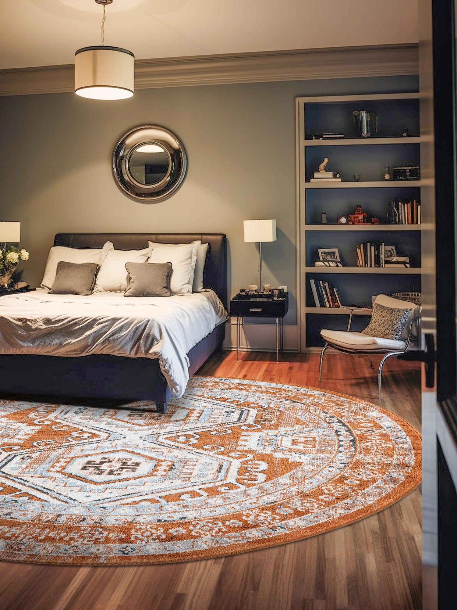 Terracotta 5' 3 x 5' 3 Charlotte Round Area Rug 100% Polypropylene With Jute Backing Traditional Classical Durable Carpet for Living Dining Office Rooms for Sale at Rug Engine