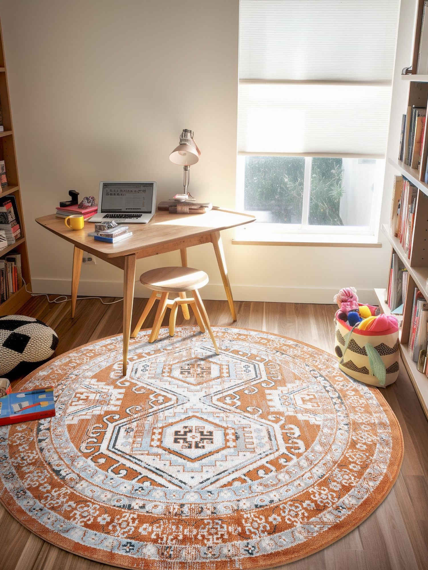 Terracotta 5' 3 x 5' 3 Charlotte Round Area Rug 100% Polypropylene With Jute Backing Traditional Classical Durable Carpet for Living Dining Office Rooms for Sale at Rug Engine