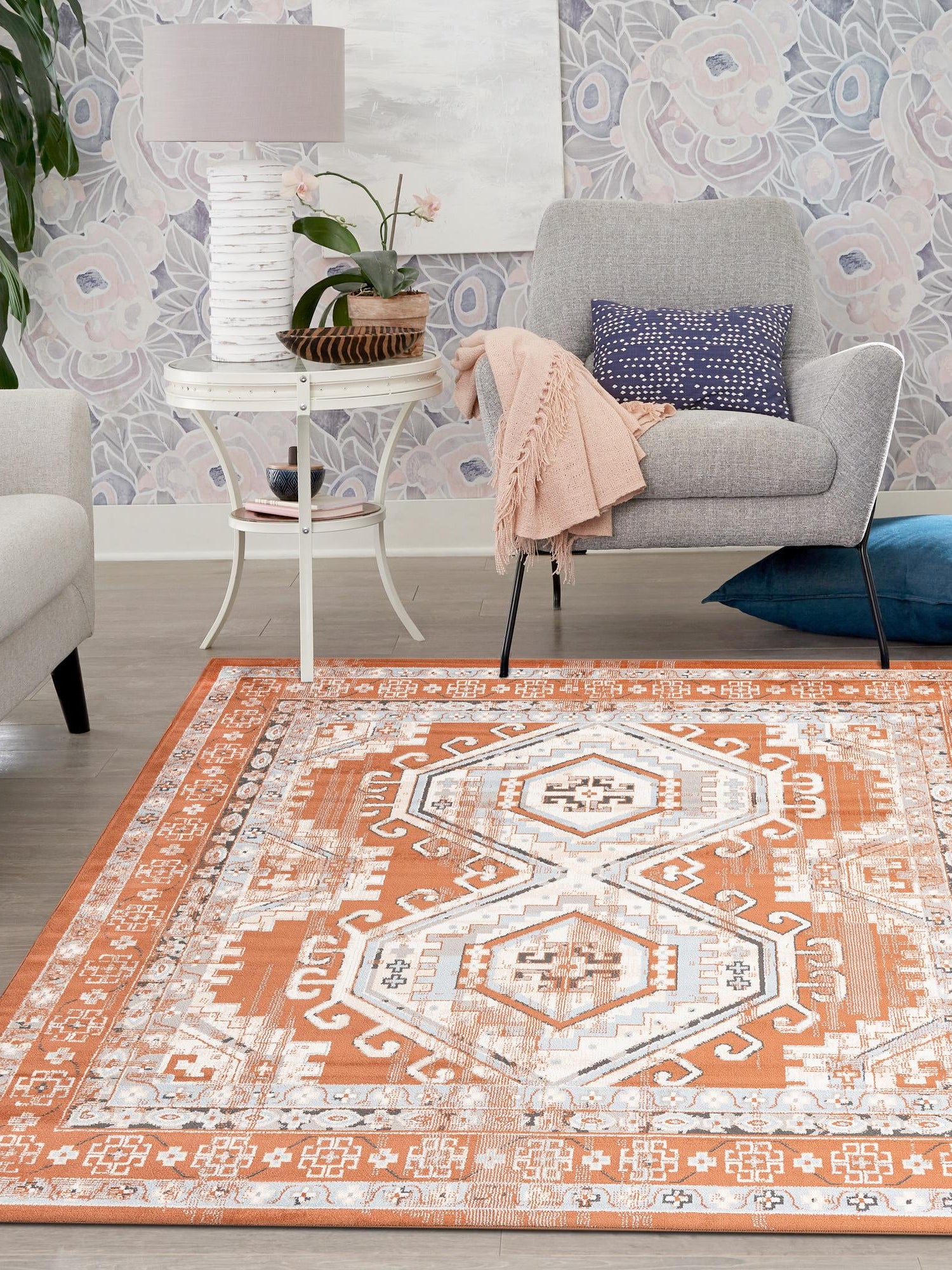 Terracotta 4' 1 x 4' 1 Charlotte Square Area Rug 100% Polypropylene With Jute Backing Traditional Classical Durable Carpet for Living Dining Office Rooms for Sale at Rug Engine